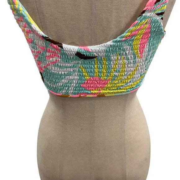 Maaji Smocked Twist Front Bikini Top Blue Palm Tree Tropical Print Size Medium - Picture 7 of 11